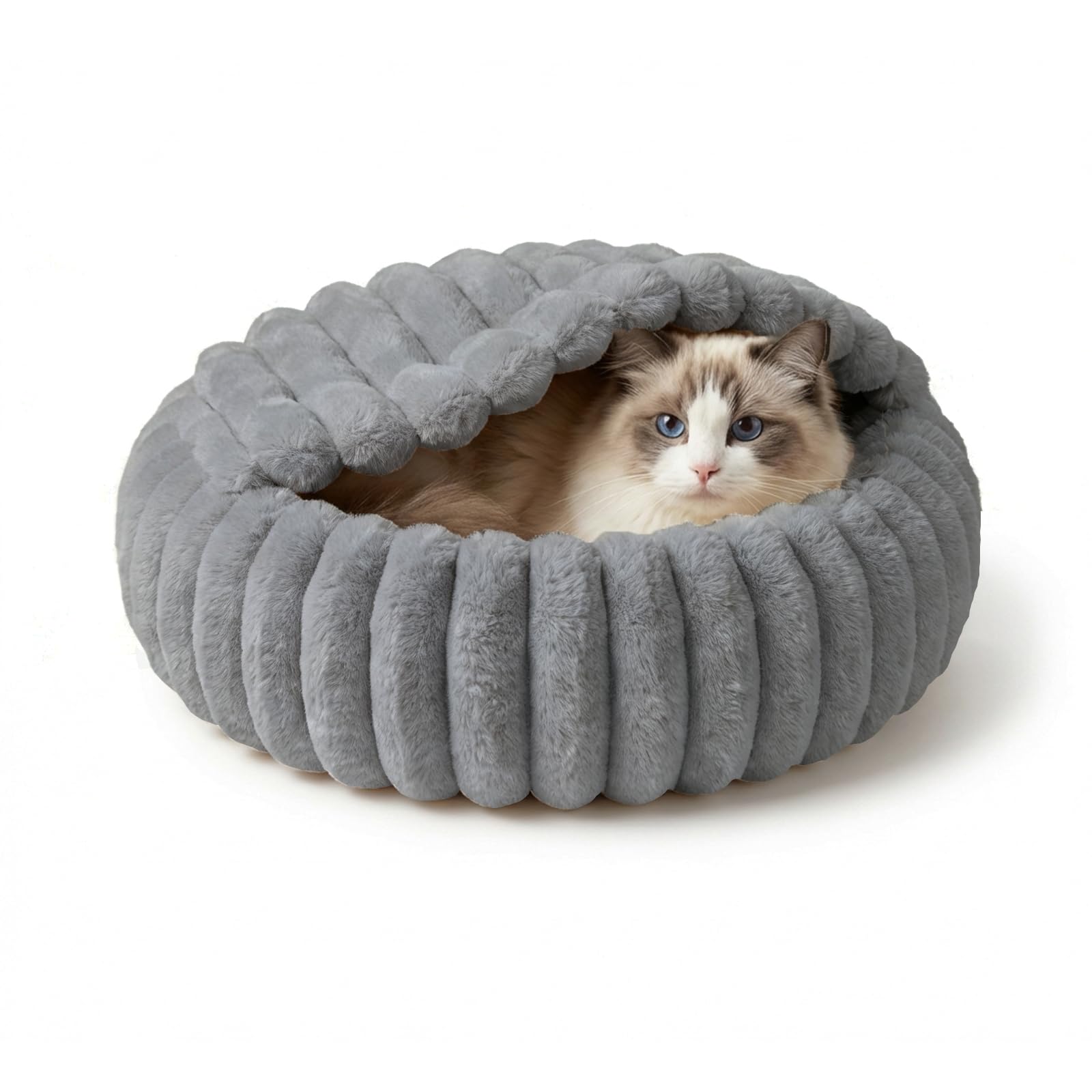 Cat Beds for Indoor Cats, 2 in 1 Cat Cave Bed Kitten Bed for Small Pets, Small Dog Bed with Cover, Pet Bed for Puppy and Kitten with Anti-Slip Bottom-Dark Gray-20 inches