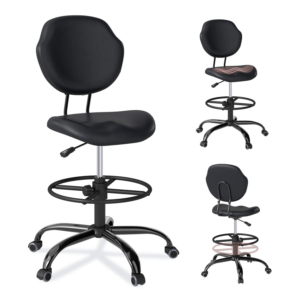 Drafting Chair with Back Support, Tall Desk Rolling Stool (black, Set of 1), 1PK
