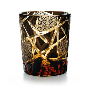 JINZHI Edo Kiriko Old Fashioned Glasses Japanese Style Crystal Amber 8 0z Black Diamond Cut Glass Cup Tumbler for Vodka Cocktail Whiskey