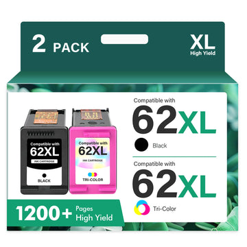 62XL 62 Envy 7640 Ink Cartridges Black and Color Combo Pack Replacement for HP62 62 XL Ink for HP Envy 5660 5540 7645 5740 5746 OfficeJet 250 200 Printer (2-Pack, Black/Tricolor, High Yield)