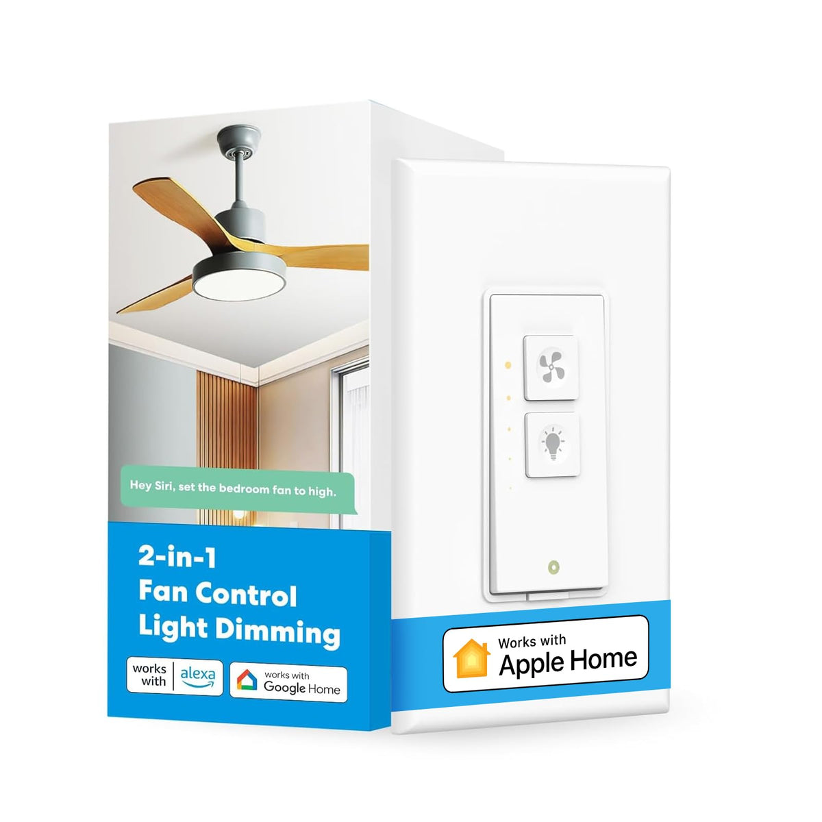meross Smart Ceiling Fan Control & Dimmer Light Switch, Works w/Apple HomeKit, Alexa, Google & SmartThings, 4-Speed Fan Control, 2.4G Wi-Fi Fan and Light Switch Combo, Neutral Wire Needed, Single Pole
