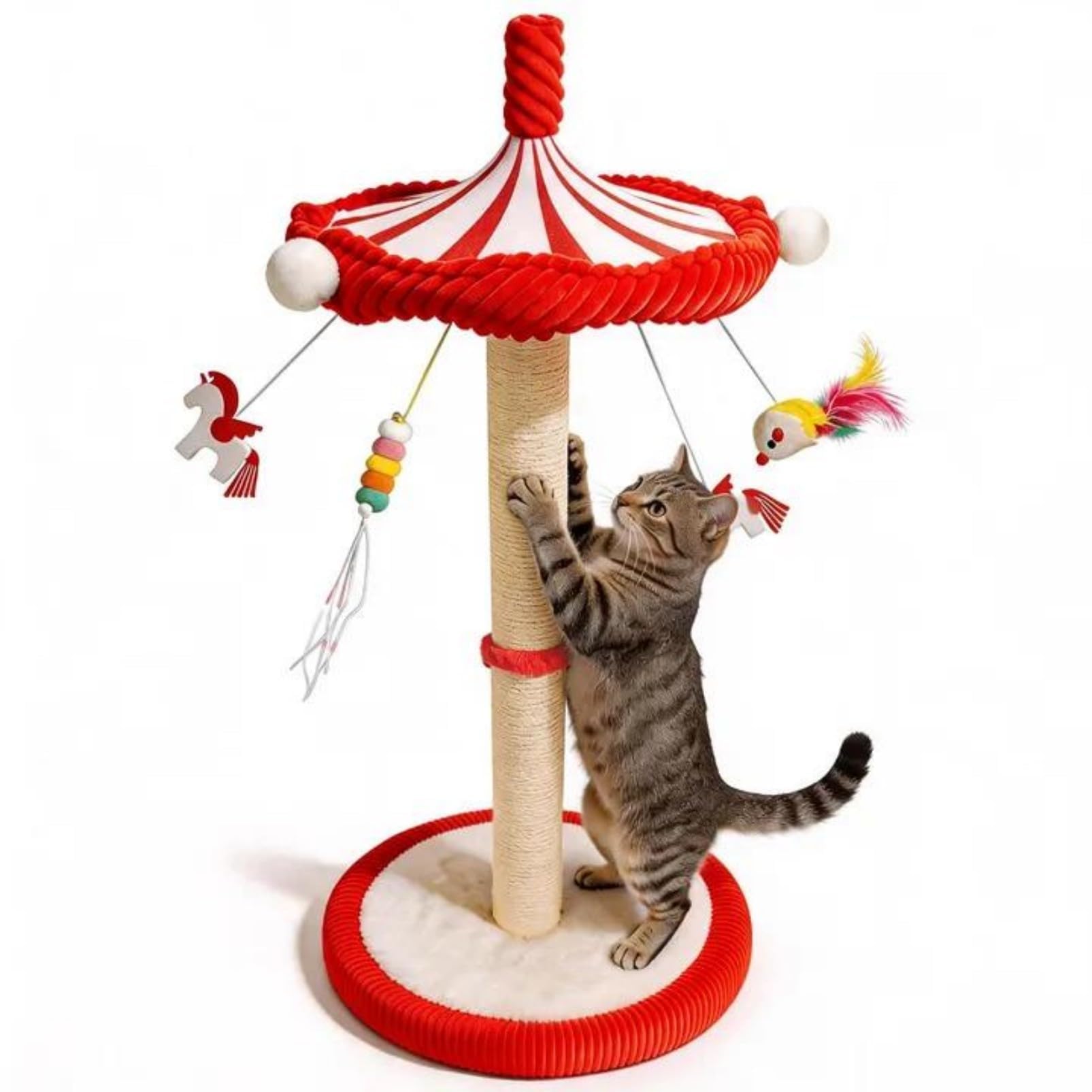 Carousel Interactive Cat Toys for Indoor Cats, 39" Tall Cat Scratching Posts for Indoor Cats Adults with Rotating Top, Cute Cat Scratch Post with Hanging Cat Toys, Large