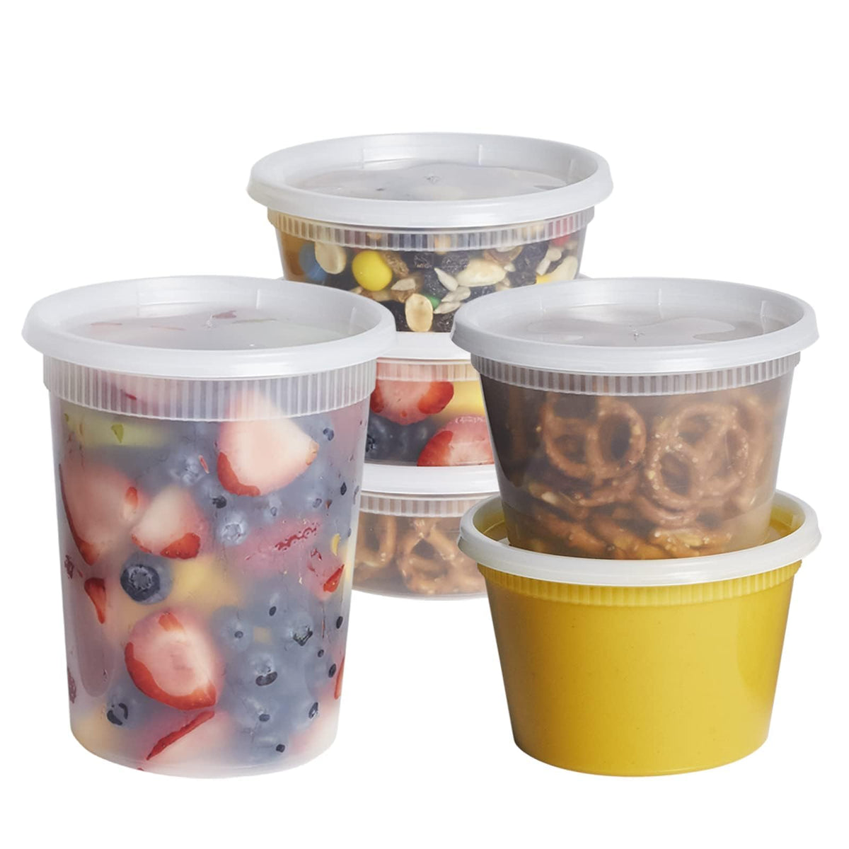GUSTO To Go Food Containers with Lids [8 oz, 16 oz, 32 oz - 48 Count] - Deli Plastic Food Storage Containers with Lids for Meal Prep, Leftovers, and Freezer Storage - Formerly Comfy Package
