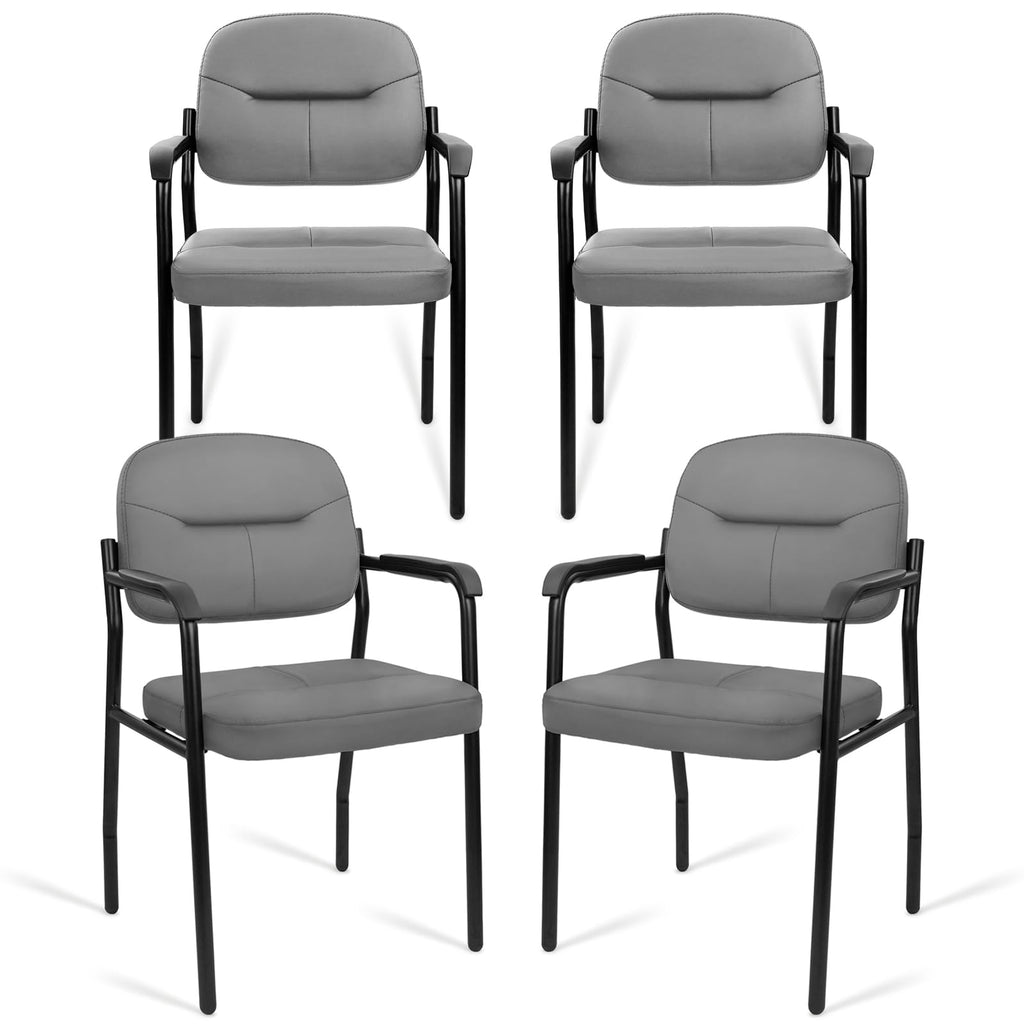 Clatina Leather Guest Chair Sets of 4, Office Reception Chair No Wheels with Armrests and Lumber Support, Ergonomic Desk Armchair for Meeting
