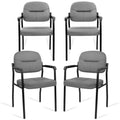 Clatina Leather Guest Chair Sets of 4, Office Reception Chair No Wheels with Armrests and Lumber Support, Ergonomic Desk Armchair for Meeting