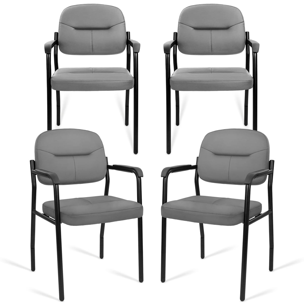 Clatina Leather Guest Chair Sets of 4, Office Reception Chair No Wheels with Armrests and Lumber Support, Ergonomic Desk Armchair for Meeting