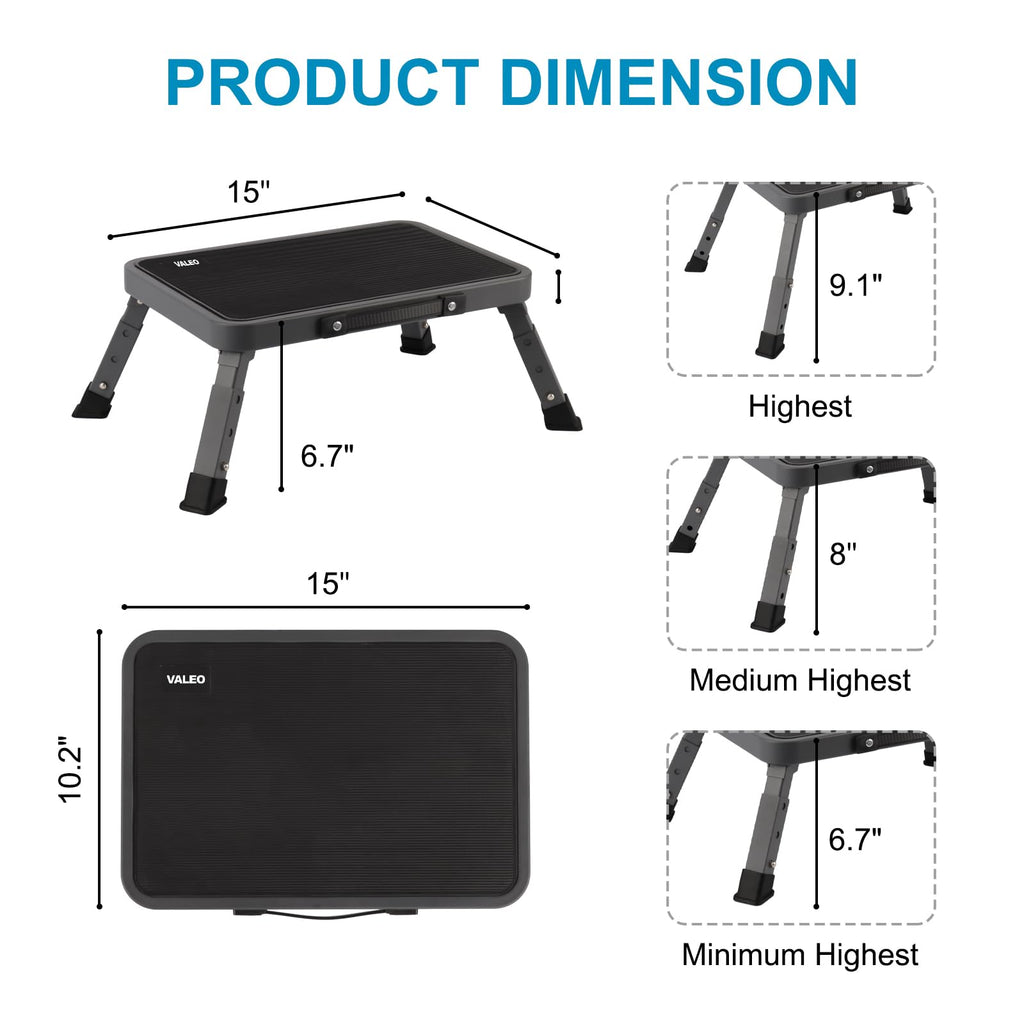 Valeo Folding Step Stool, Adjustable Step Stool with Non-slip Platform, 330 Lbs Capacity, Step Ladder for Adults in Kitchen, Bathroom, Rv,