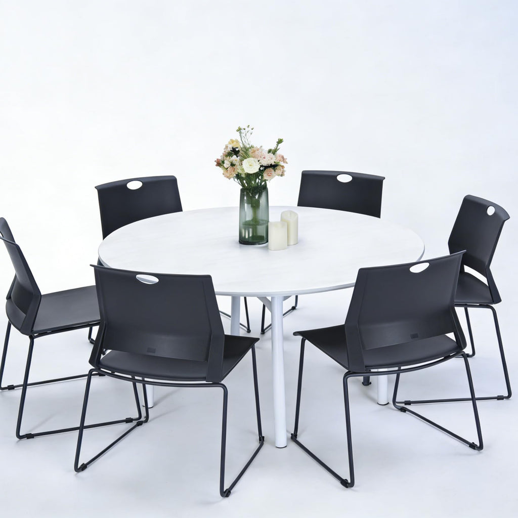 Black Plastic Stackable Chairs Set of 4 for Waiting Room Conference Church