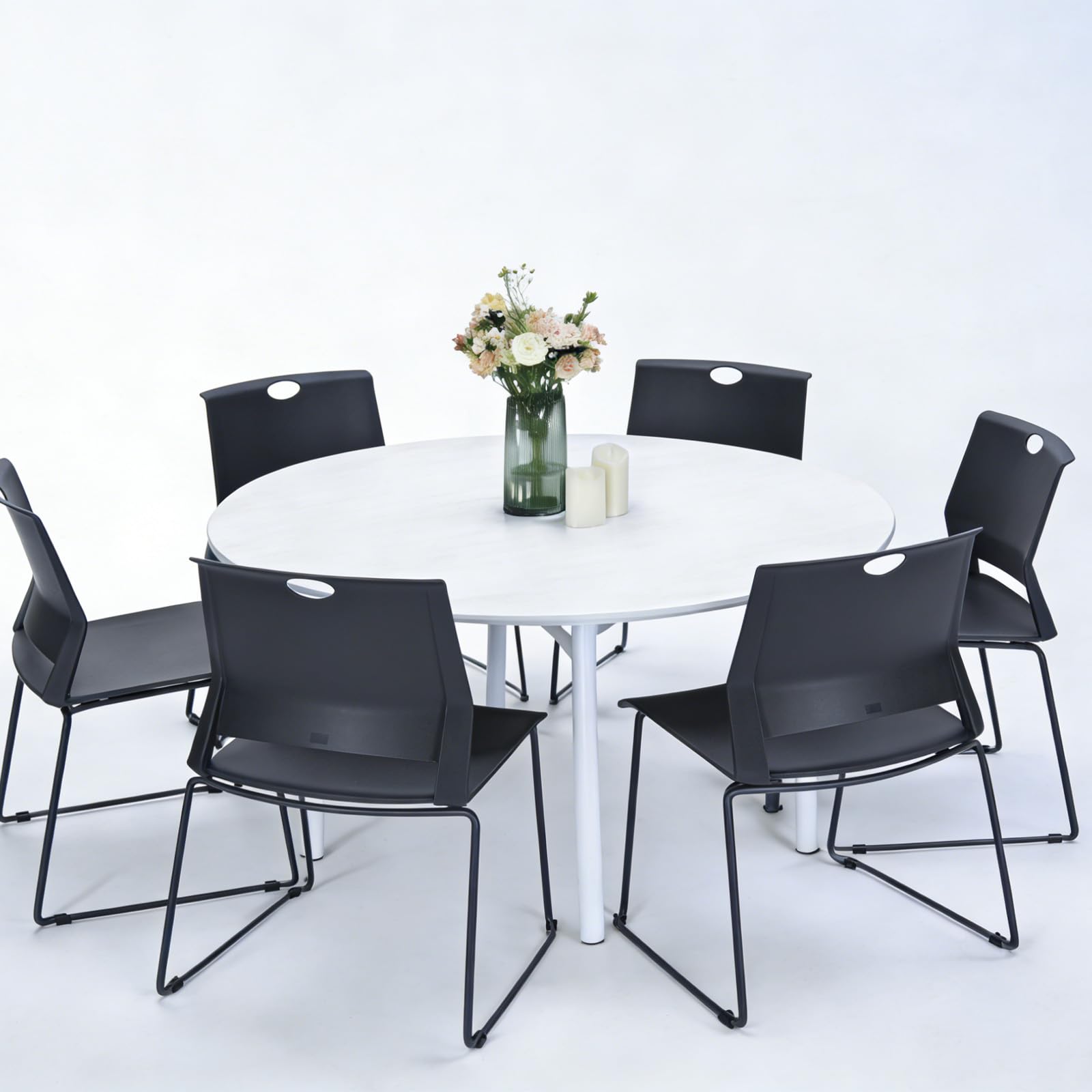 Black Plastic Stackable Chairs Set of 4 for Waiting Room Conference Church