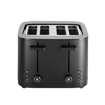 Zwilling Enfinigy Cool Touch Toaster 4 Slice with Extra Wide 1.5" Slots for Bagels, 7 Toast Settings, Even Toasting, Reheat, Cancel, Defrost, Black (Renewed)
