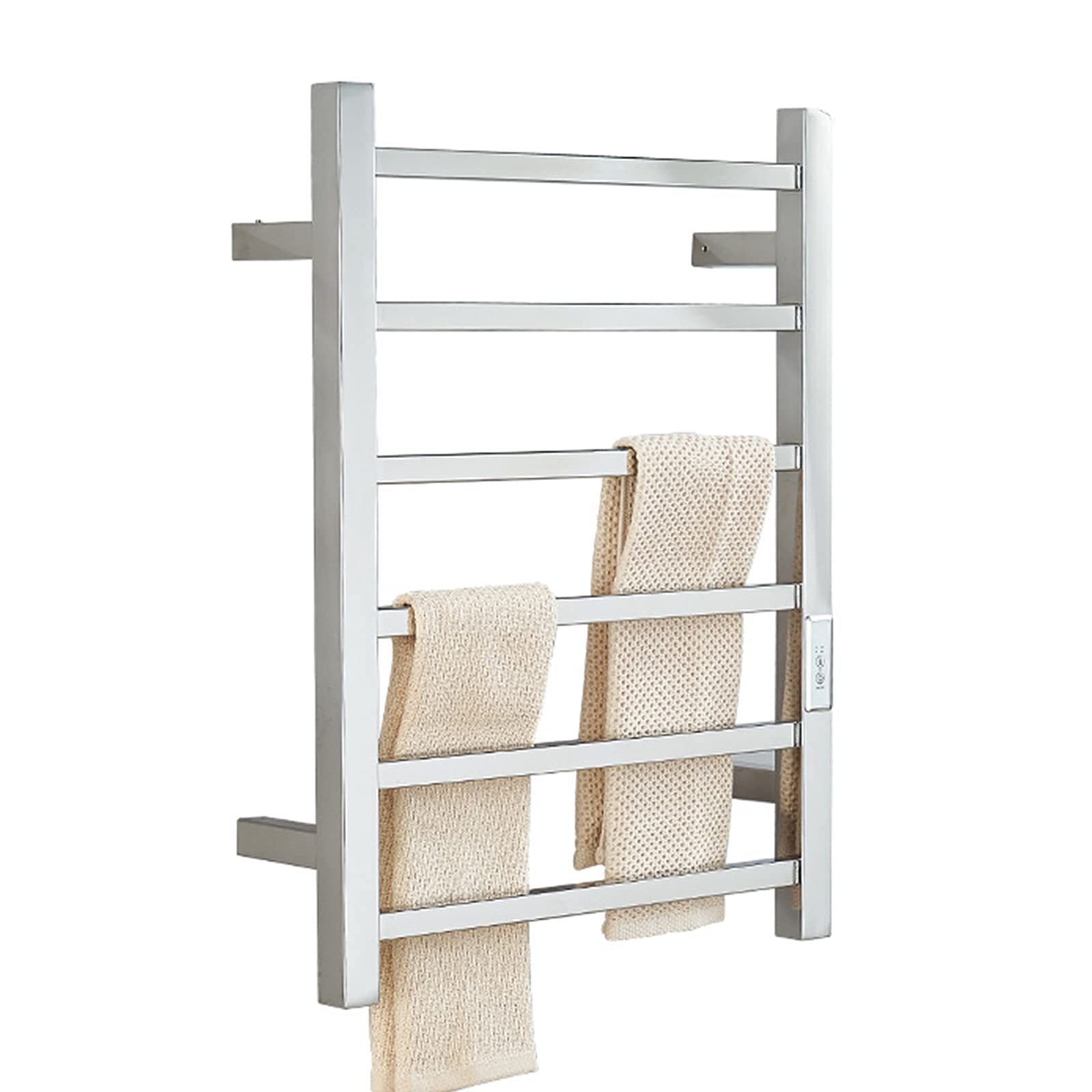 Silver Electric Heated Towel Rack Smart Carbon Fiber Bathroom Constant Temperature Heated Towel Rail Radiator Wall-Mounted 304 Stainless Steel Towel Warmer with Timing Function P (Plug in)