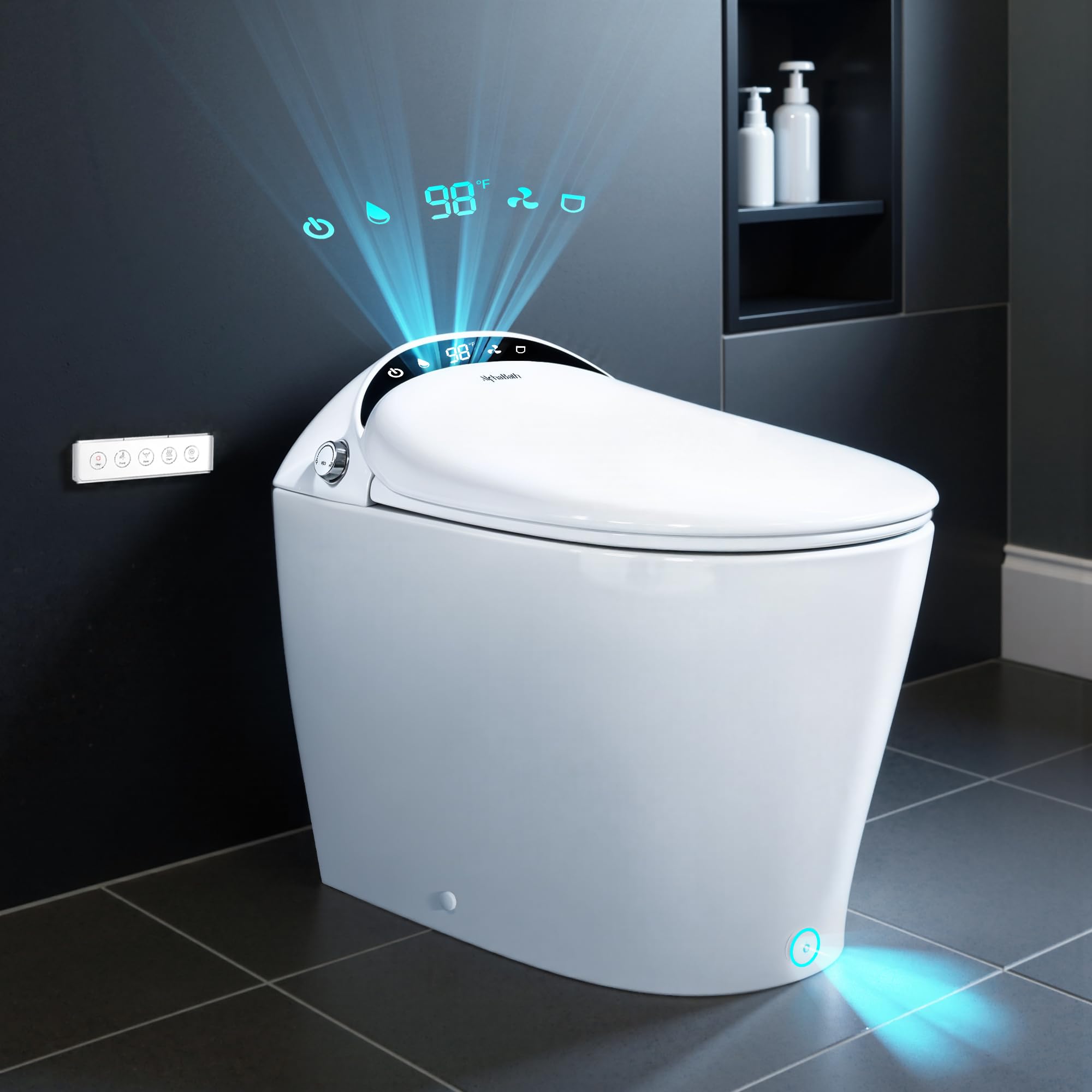 Smart Toilet with Bidet built in, Bidet Toilet with Water Filtration, Pump assisted, Auto Open/Close/Flush, Blackout Flush, Nano Self-Cleaning Glaze, Auto Deodorizer, ADA Comfort Height