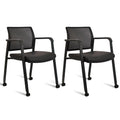 Clatina Stacking Office Chair with Wheels, Mesh Back Waiting Room Guest Chairs with Arms Comfortable Leather Cushion Stackable Desk Chair for