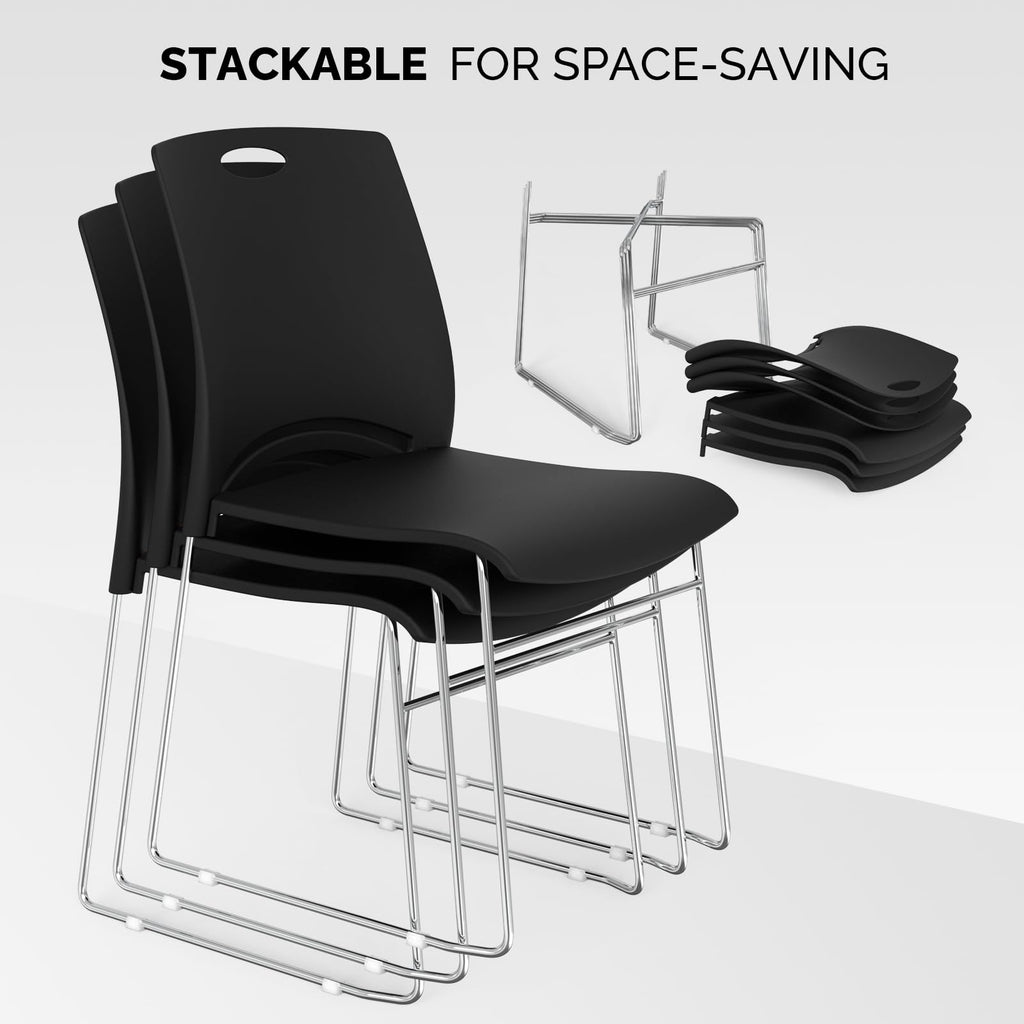 Vingli 5 Pack Plastic Stacking Chairs, Stackable Office Chair, Black