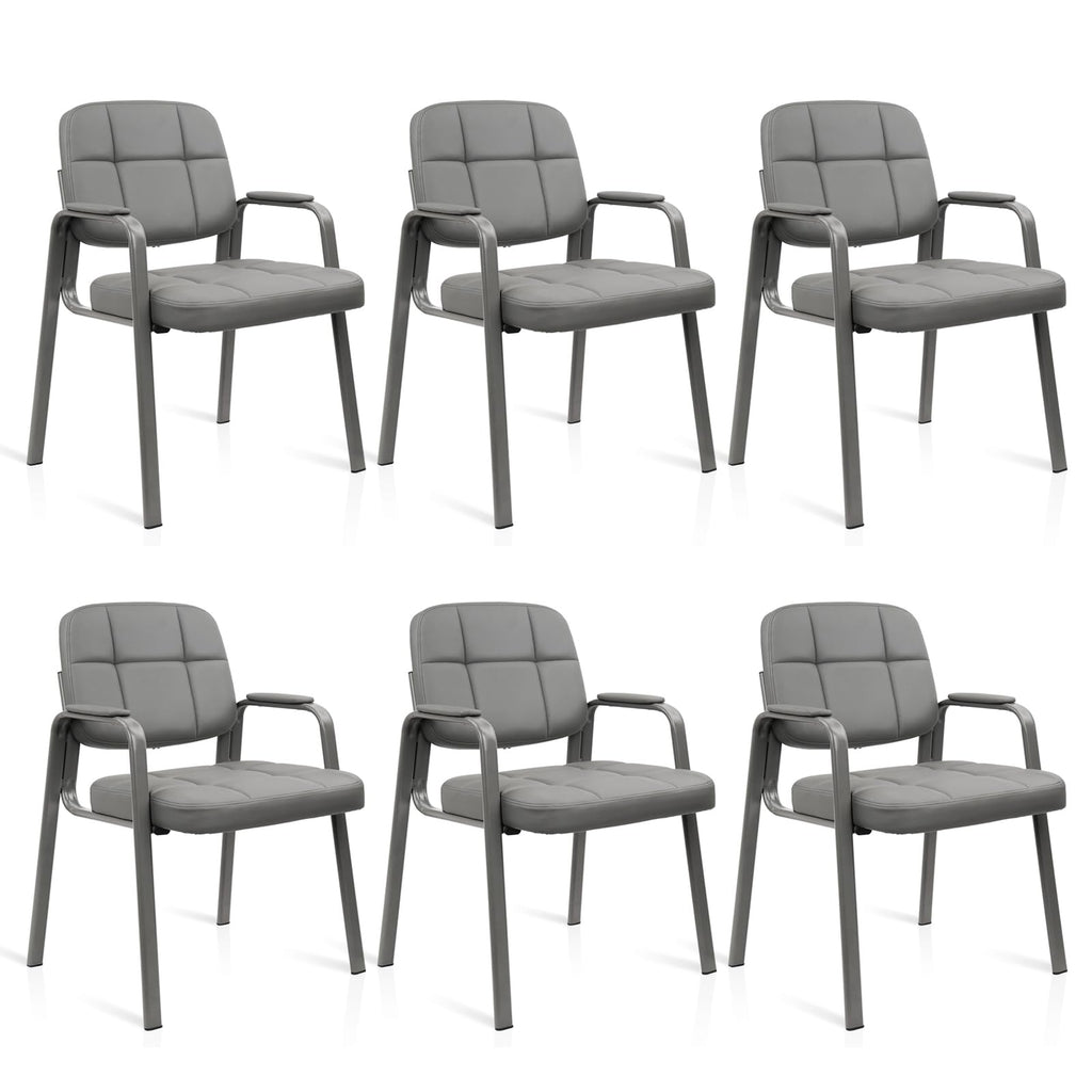 Clatina Leather Office Guest Waiting Room Chair Sets of 6, Reception Chair No Wheels with Armrests and Lumber Support, Stationary Desk Armchair