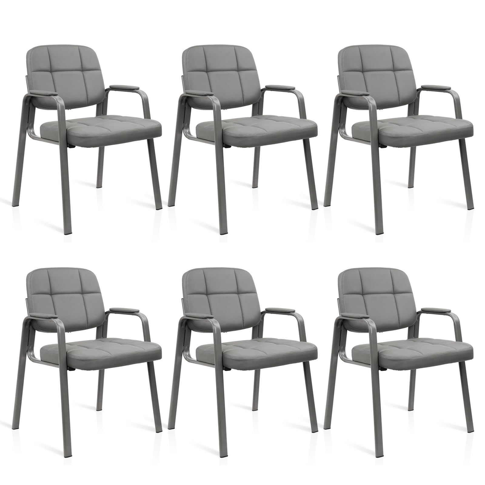 Clatina Leather Office Guest Waiting Room Chair Sets of 6, Reception Chair No Wheels with Armrests and Lumber Support, Stationary Desk Armchair