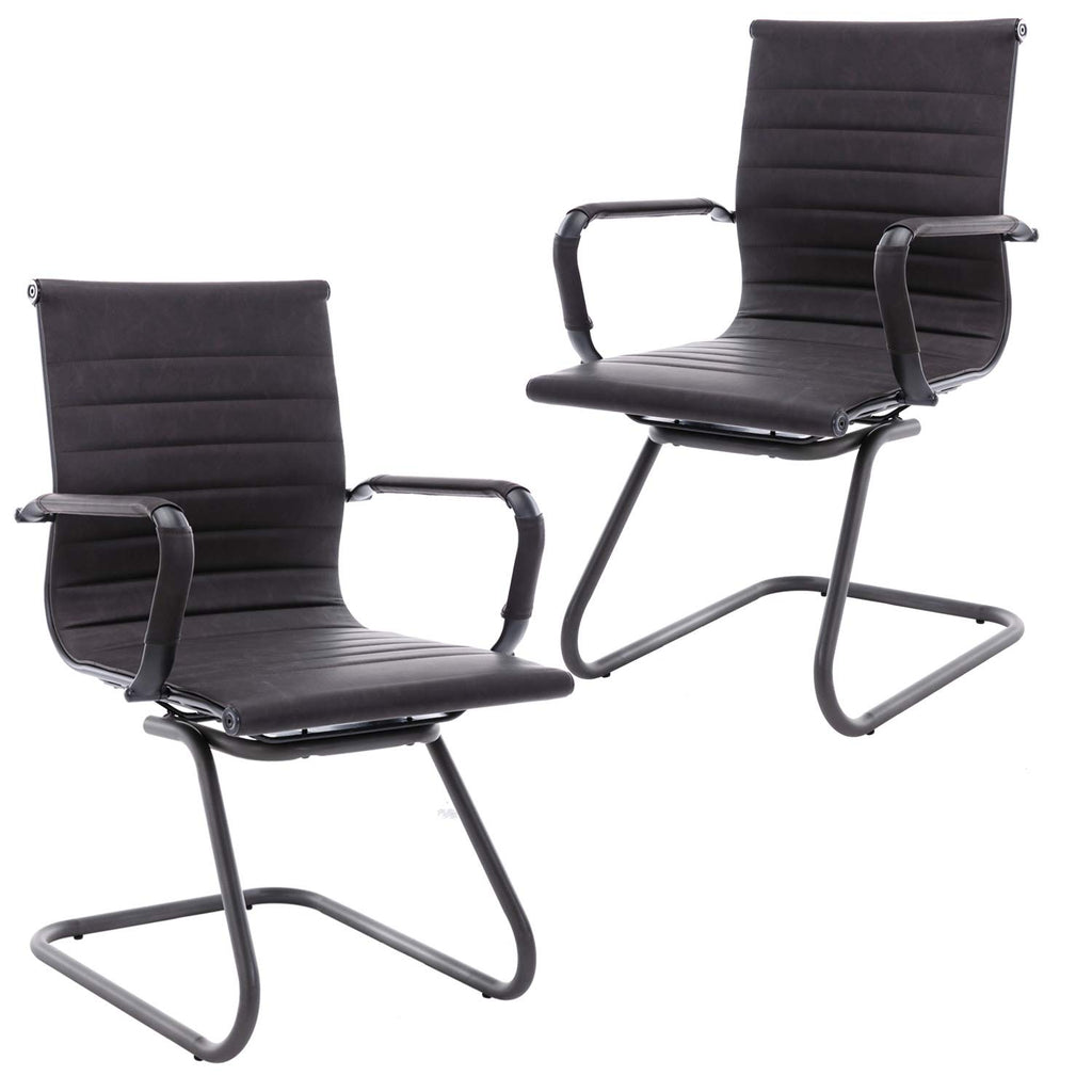 Dm Furniture Office Reception Chairs No Wheels Leather Conference Chairs Back Support Guest Chair, Set of 2 (vintage Charcoal)
