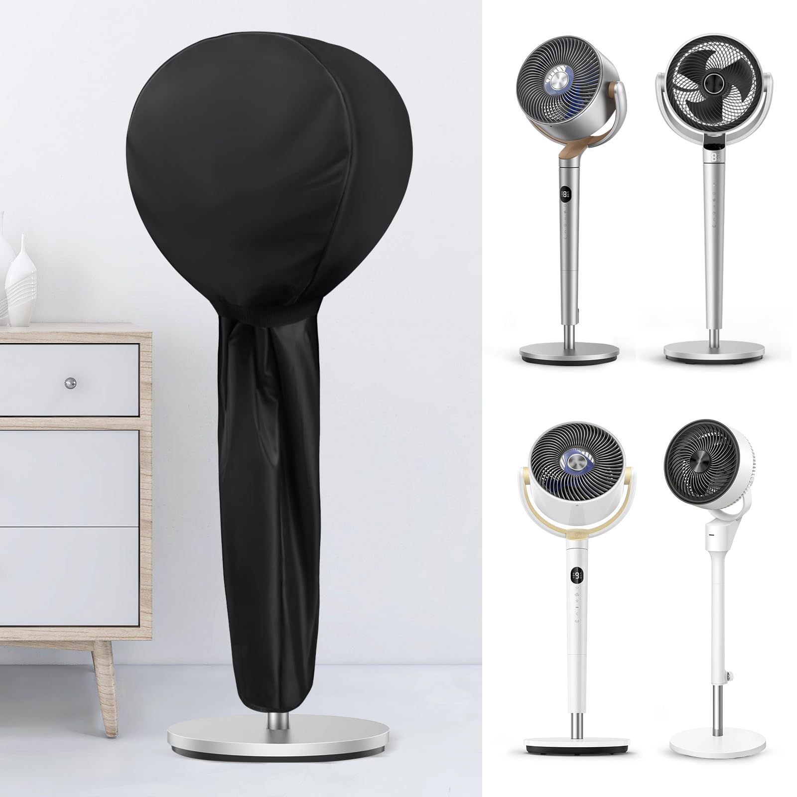 Fan Cover Compatible with Dreo Standing Fan,Pedestal Fan and Shark Flex Breeze Fan, Turbo Blade Fan .Fan for Bedroom Whole Protect Cover, Fans That Blow Cold air Anti-Dust Cover, Black