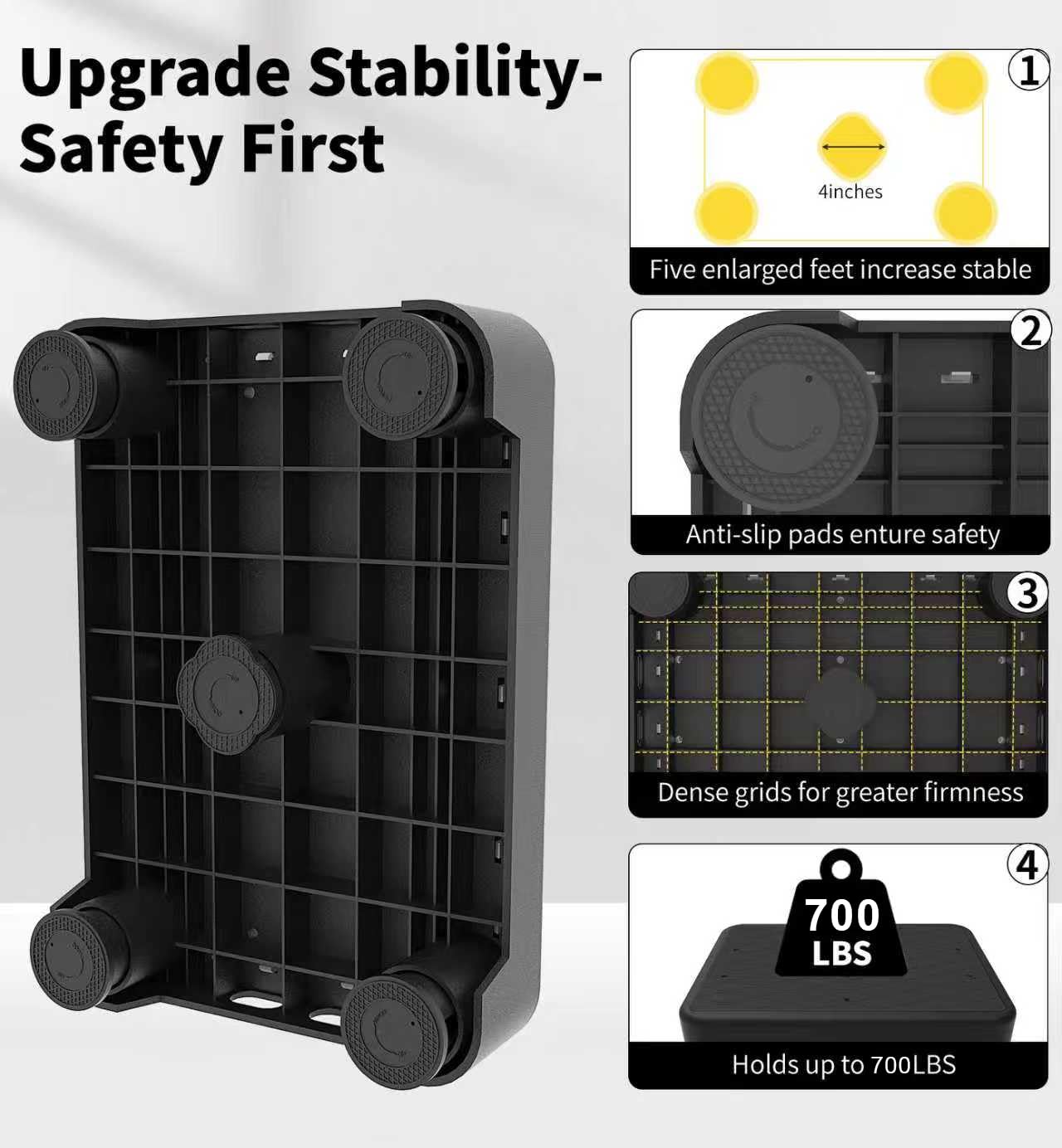 Liftoza 5-level Adjustable Step Stool, 700 Lbs Capacity Safety Bed Step for Seniors, Exercise Setp Platform, Portable Stair Assist for Elderly,