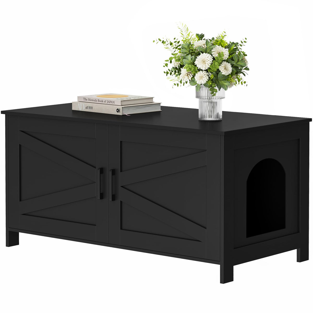Homhedy 39.4" L Cat Litter Box Enclosure, Pet House with Barn Door, Wooden Cat Washroom Furniture,Fit Most of Litter Box, Black