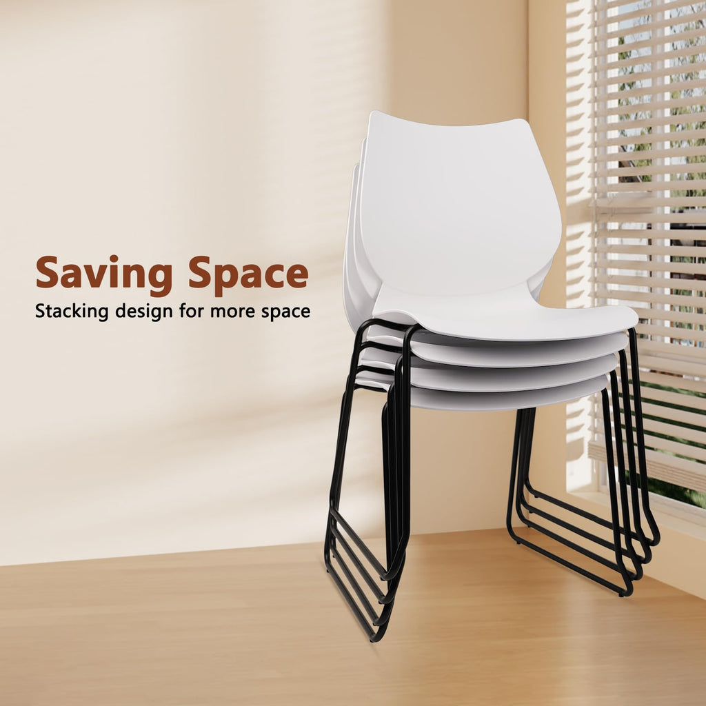 Klasika Stackable Waiting Room Chair, Stacking Office Chair with Ergonomic Lumbar Support and Metal Legs, Plastic Desk Chairs for Conference