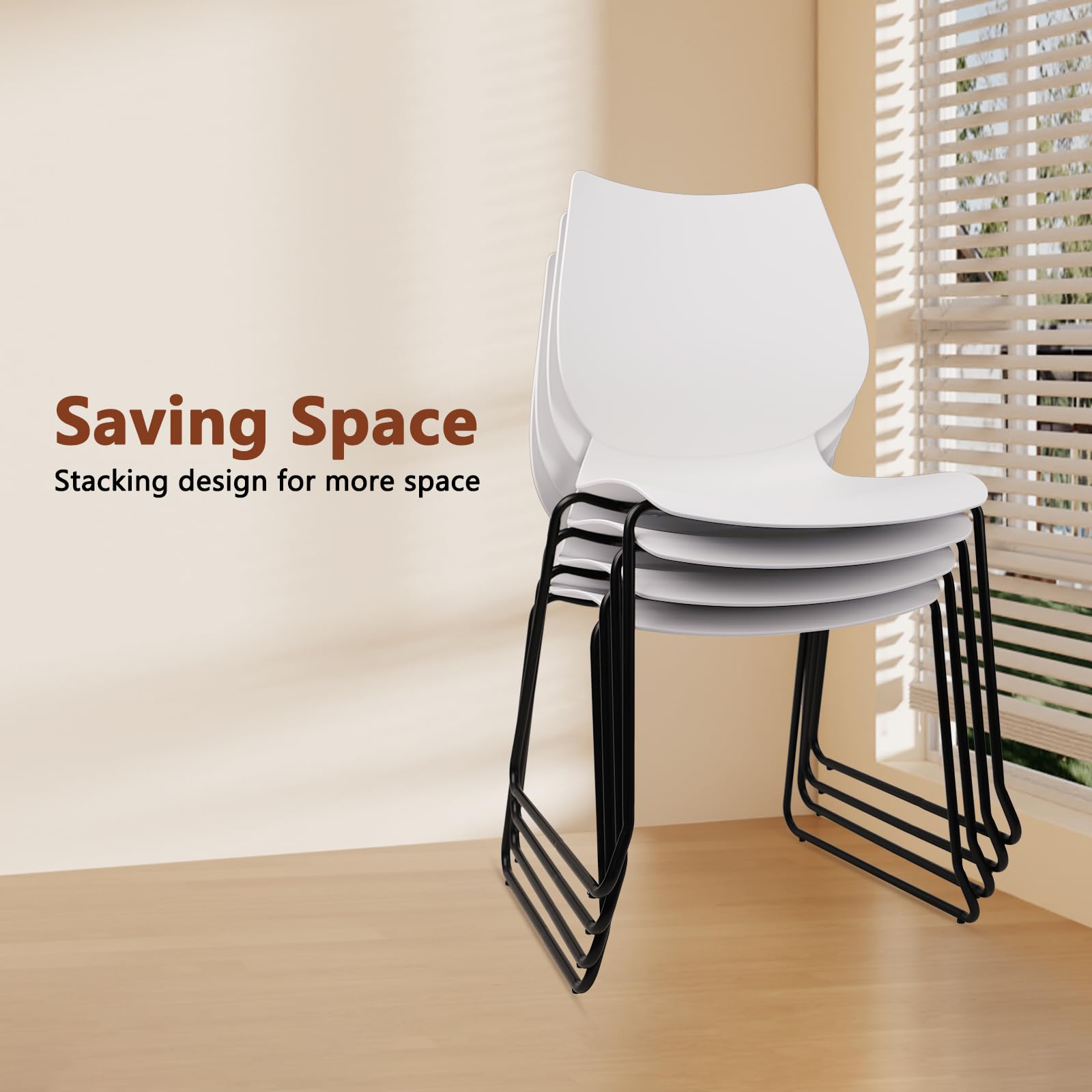 Klasika Stackable Waiting Room Chair, Stacking Office Chair with Ergonomic Lumbar Support and Metal Legs, Plastic Desk Chairs for Conference