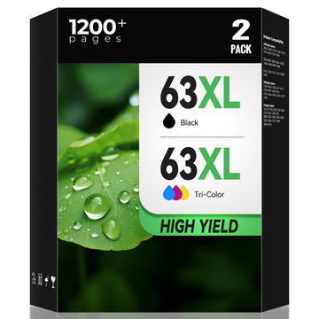 63XL Ink Cartridge Combo Pack for Office Jet 4650 3830 Envy 4520 Replacement for HP 63 63XL Ink Cartridges Black and Color Replacement for Office Jet 5255 5258 4652 4655 5200 5212 Envy 4512 (2-Pack)