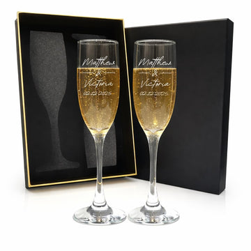 Set of 2 Personalized Champagne Flutes, Bride and Groom Wedding Gift, Custom Wedding Glasses, Mr and Mrs, Gift for Anniversary, Engagement, Bridal Shower, Couples Gift Set, Elegant Home Bar Accessory