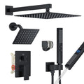 Rain Shower System Matte Black Shower Faucet Set, Dual Rainfall Shower Head Set with 2 in 1 Handheld Spray, Wall Mounted Bathroom 12-inch & 6-inch Square Showerheads with Valve, Matte Black