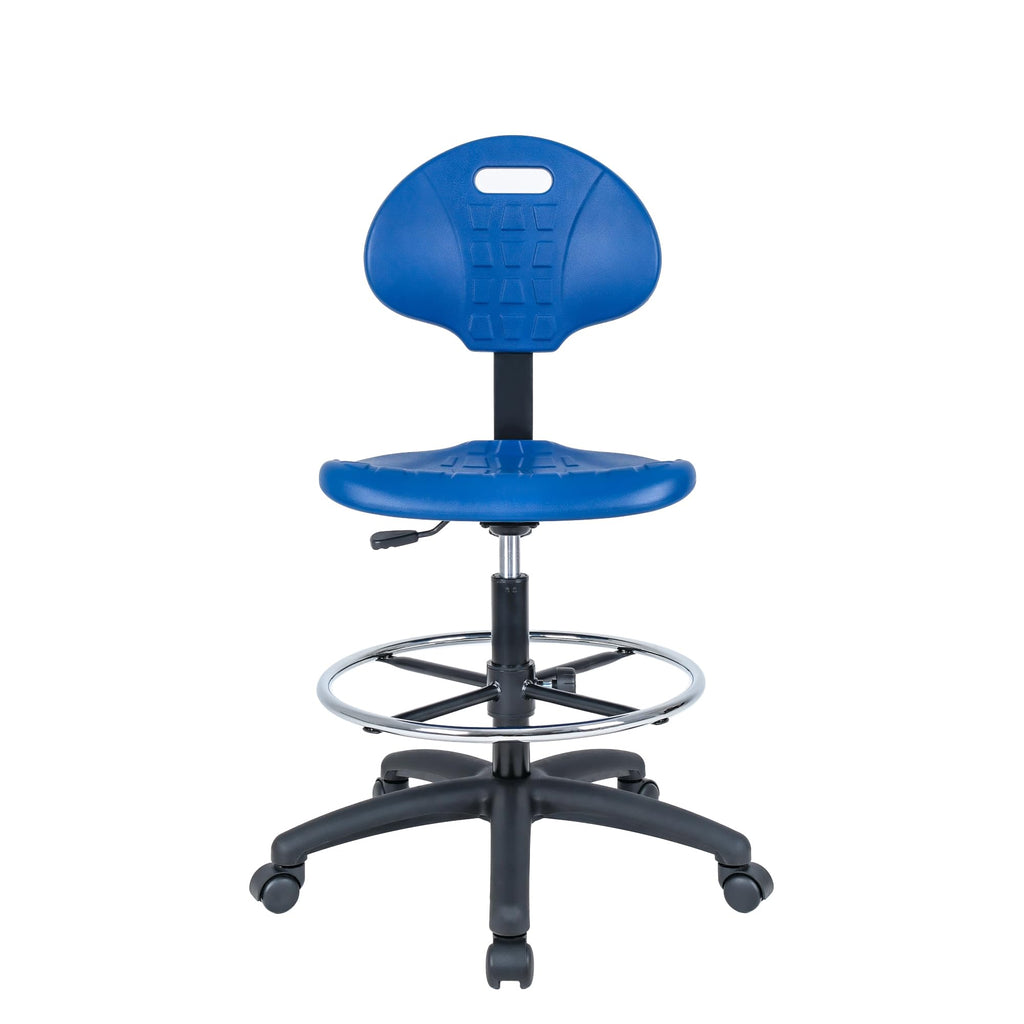 Chair Master Drafting Stool Blue- Easy to Clean! Quick Ship. Ergonomic Polyurethane Chair. Seat Height Adjustable (23"-33") Heavy Duty