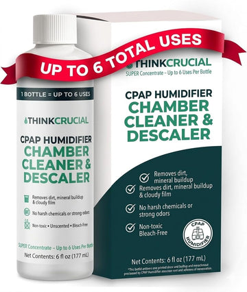 Think Crucial 6x Uses CPAP Cleaner & Descaler for Humidifier Chambers – Super Concentrated Cleaning Descaling Solution for CPAP Water Tanks – Unscented – 6 oz