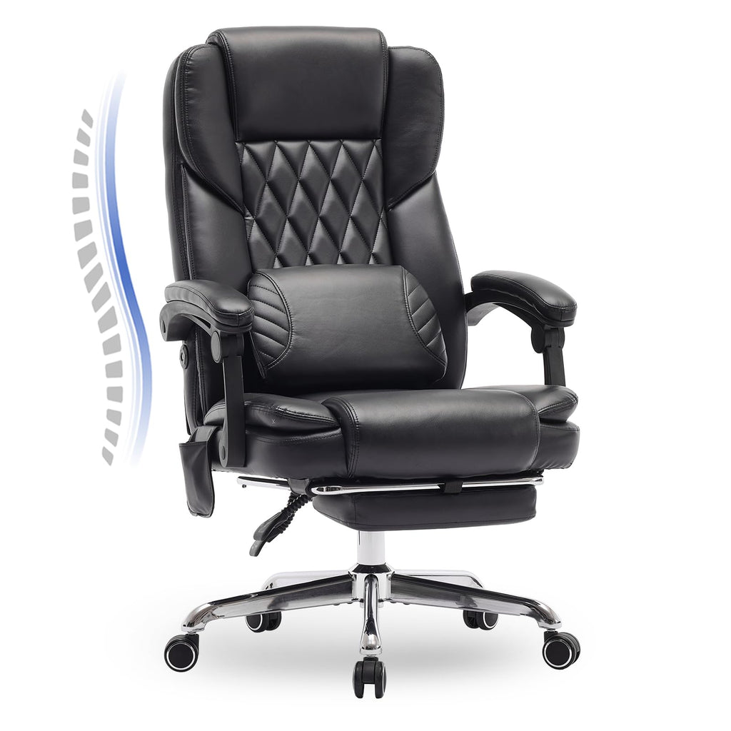 Smartue Massage Office Chair with Footrest, High Back Executive Chair, Ergonomic Desk Chair with Removable Pillow, 2 Lumbar Massage Points,