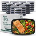 50 Pack (100 Piece) 16 oz Meal Prep Containers Reusable BPA Free Leakproof Stackable Food Storage Containers with Lids, Microwave & Dishwasher Freezer Safe To Go Bento Box Style Take Out Clear Plastic