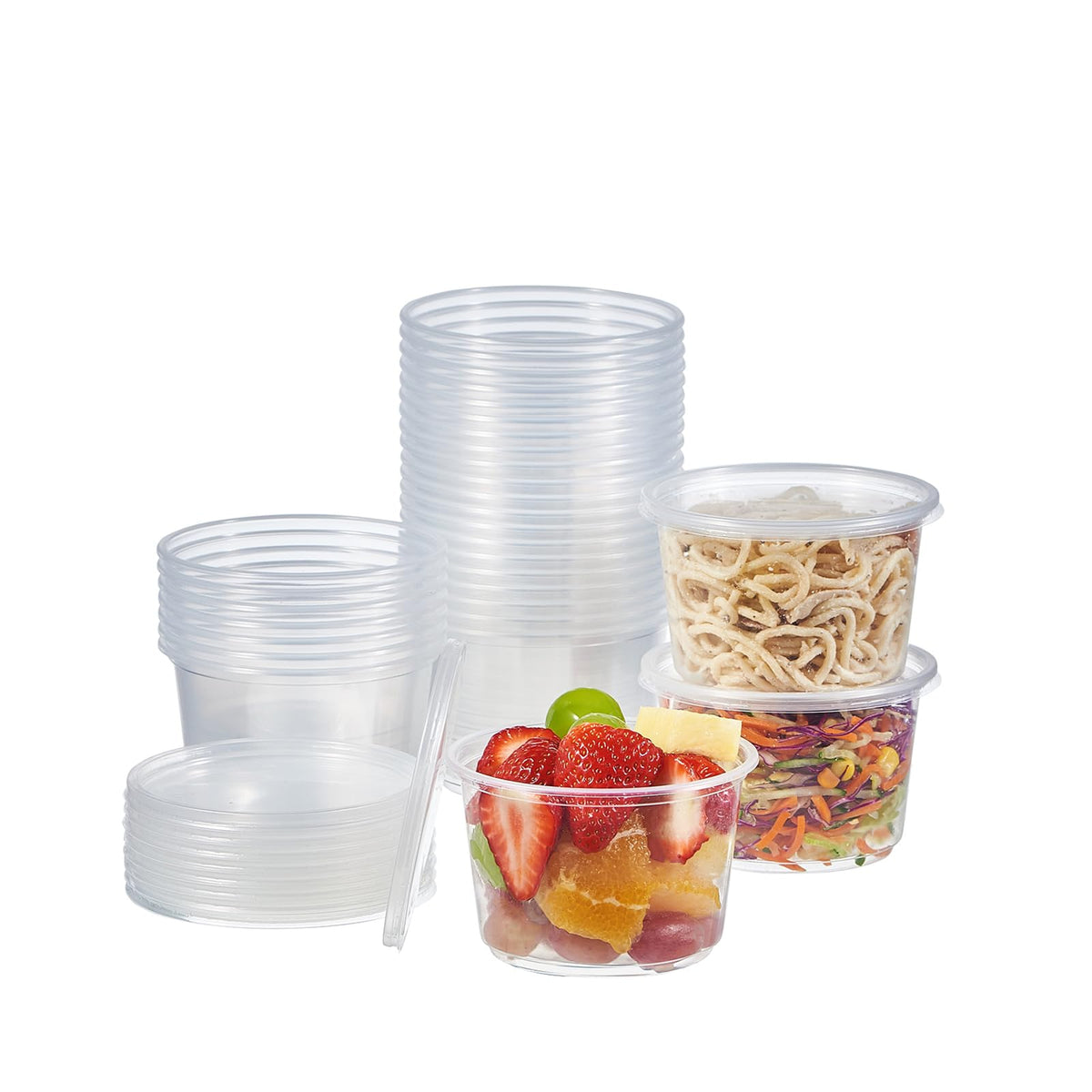 [50 Set - 16 oz. Plastic Deli Disposable Food Storage Containers With Airtight Lids …