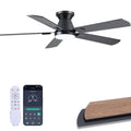 Ceiling Fans with Lights, 52'' Low Profile Ceiling Fan with Light and Remote/APP Control, Dimmable, Quiet DC Motor, Flush Mount Ceiling Fan for Bedroom Living Room, Indoor/Outdoor Use, Black