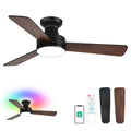Orison Ceiling Fans with Lights 42 Inch, Low Profile Flush Mount Ceiling Fan, RGB Backlight & Dimmable Lighting, Remote & App Control, 6 Speeds, 3 Reversible Blades, Black/Wood