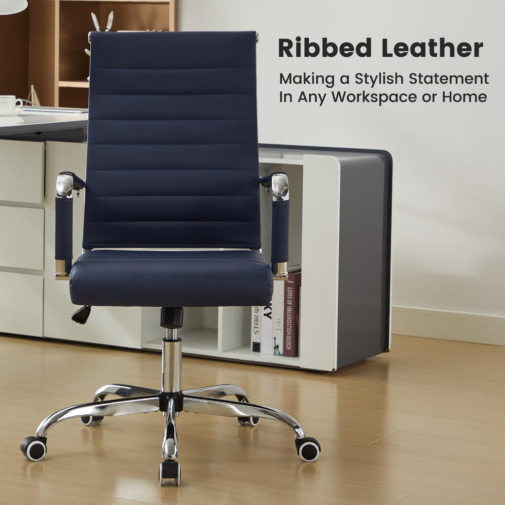 Seanail Office Desk Chair Leather, Conference Room Chairs with Wheels, Modern Executive Computer Guest Chairs with Arms., Navy Blue