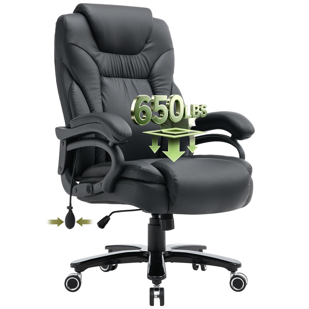 650lbs Big and Tall Office Chair for Heavy People,ergonomic High Back Pu Leather Computer Chair with Adjustable Lumbar Support,comfy Executive