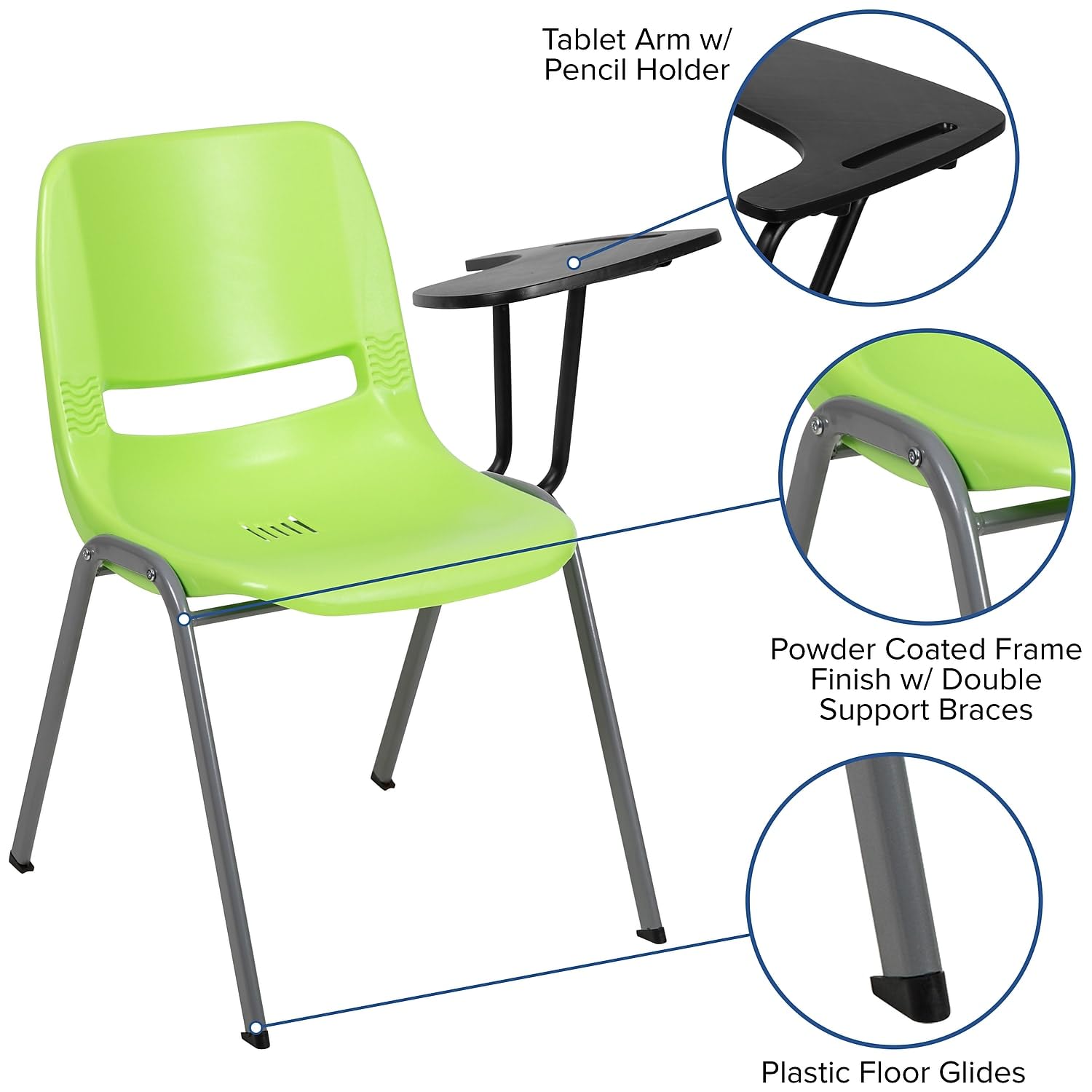 Flash Furniture Hercules Ergonomic Stack Chair with Gray Frame, Green, Set of 1