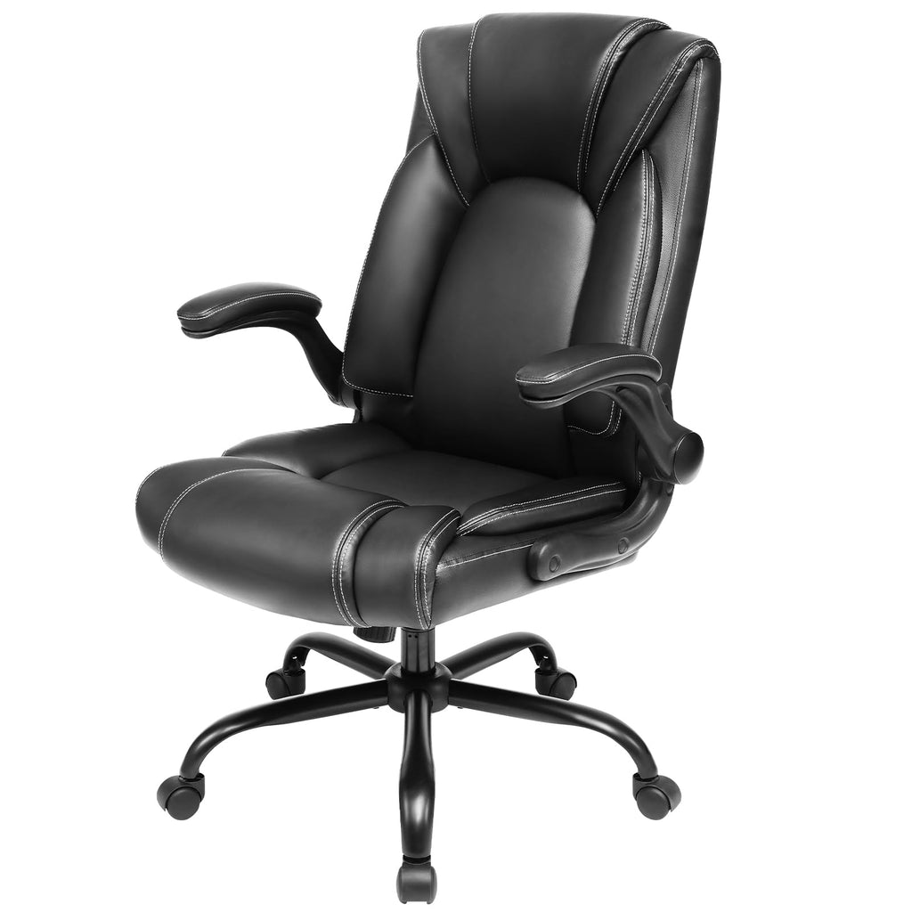 Flip-up Arms Executive Office Chair, 300lbs, Hydrolysis-resistant Leather, Flip Arm Medium, Black