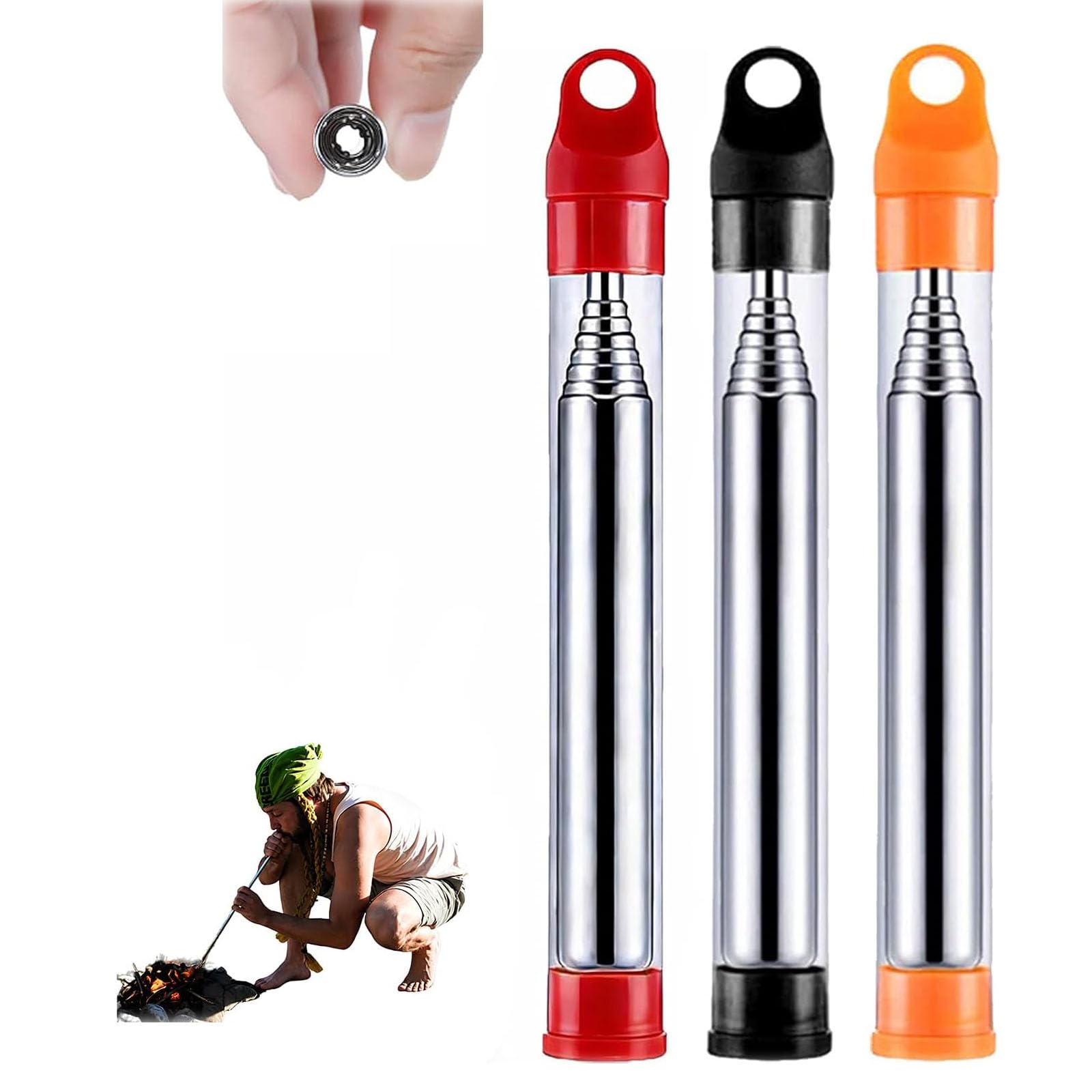 Collapsible Camping Fire Bellows – Stainless Steel Blowing Tube for Campfire, Fireplace, Hiking BBQ & Fire Starter, with Protective Storage Box (All)