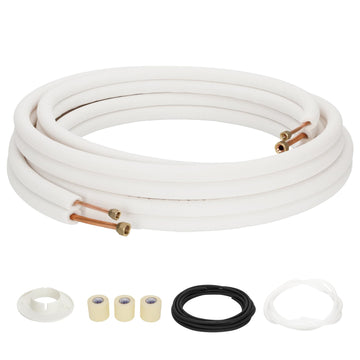25FT Mini Split Line Set,Coil Line Set HVAC Refrigerant with Nuts(1/4+3/8).Includes - 3/8" & 1/4" OD Copper Tubing, 3/8" Thick Insulation, Flared Nuts - for DIY Mini Split AC/Heat Pump Installation