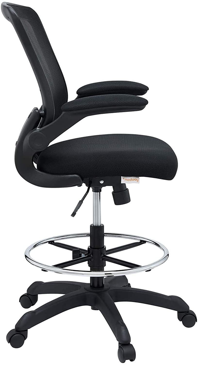 Modway Veer Reception Desk Flip-up Arm Drafting Chair in Black