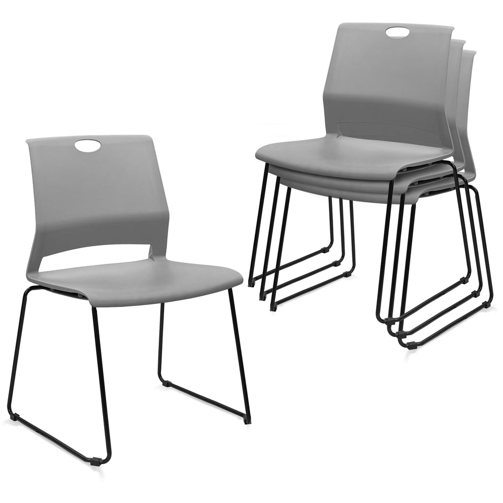 Klasika Stackable Guest Reception Chairs, Stacking Office Chair with Ergonomic Lumbar Support & Metal Legs, Plastic Desk Chairs for Conference