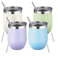 12oz/4 Pack Stainless Steel Wine Tumbler with Lids, Double WallVacuum Stainless Steel Travel Tumbler,Insulated Wine GlassesTravel Tumbler for Cold & Hot Drinks,Cup for Champaign Coffee(Cool color)
