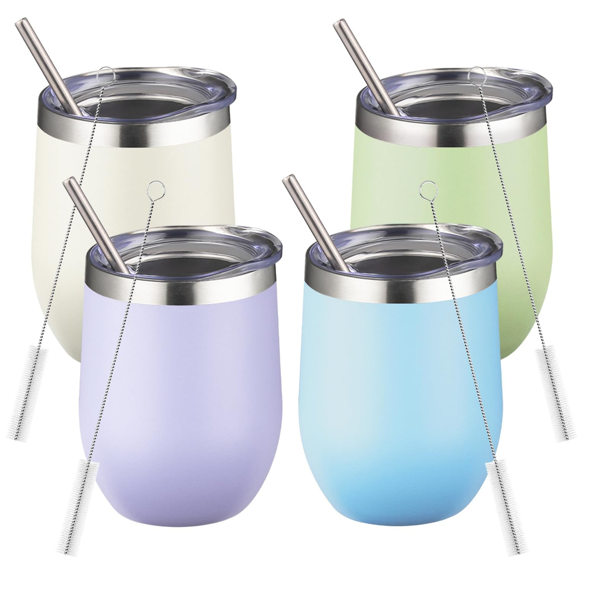 12oz/4 Pack Stainless Steel Wine Tumbler with Lids, Double WallVacuum Stainless Steel Travel Tumbler,Insulated Wine GlassesTravel Tumbler for Cold & Hot Drinks,Cup for Champaign Coffee(Cool color)