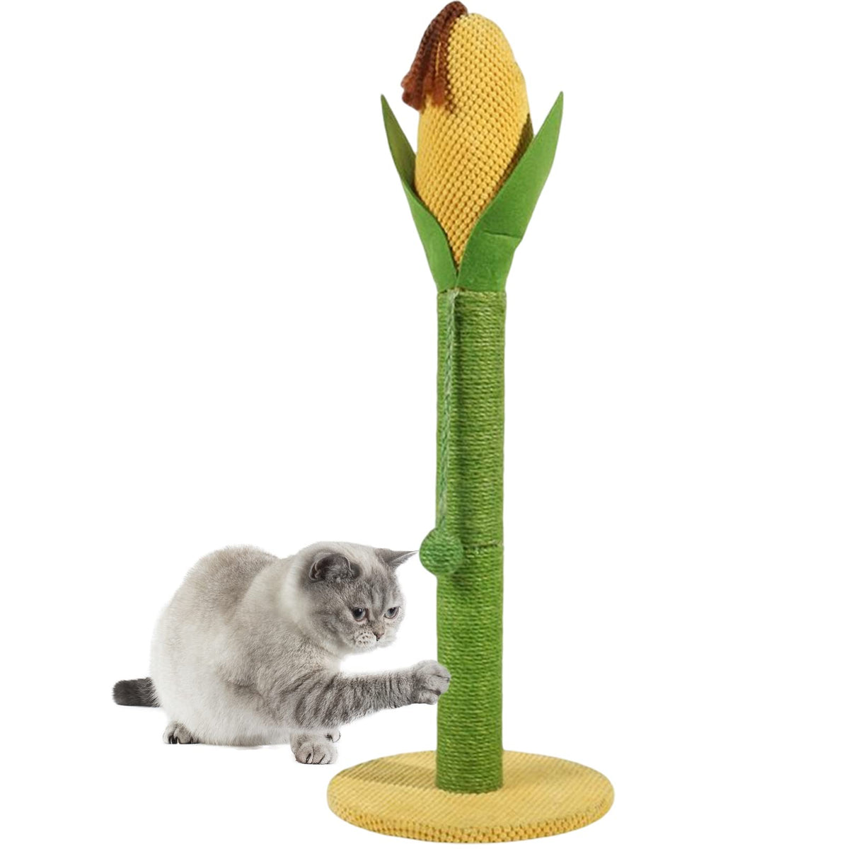 Cat Scratching Post,32" Tall Corn Scratcher for Indoor Cats Vertical Kitten Scratch Pole with Interactive Toys Durable Stable Sisal Claw Scratch Corduroy