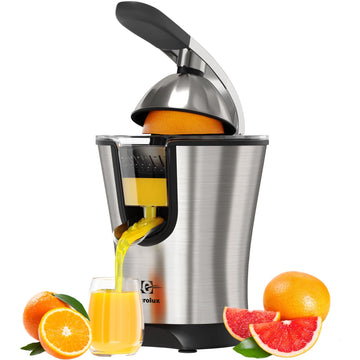 Eurolux Premium Electric Orange Juicer | Stainless Steel Citrus Squeezer With New Ultra-Powerful Motor and Soft Grip Handle for Effortless Juicing, Auto Shutoff, Dishwasher-safe Parts, Pulp Control (Renewed)