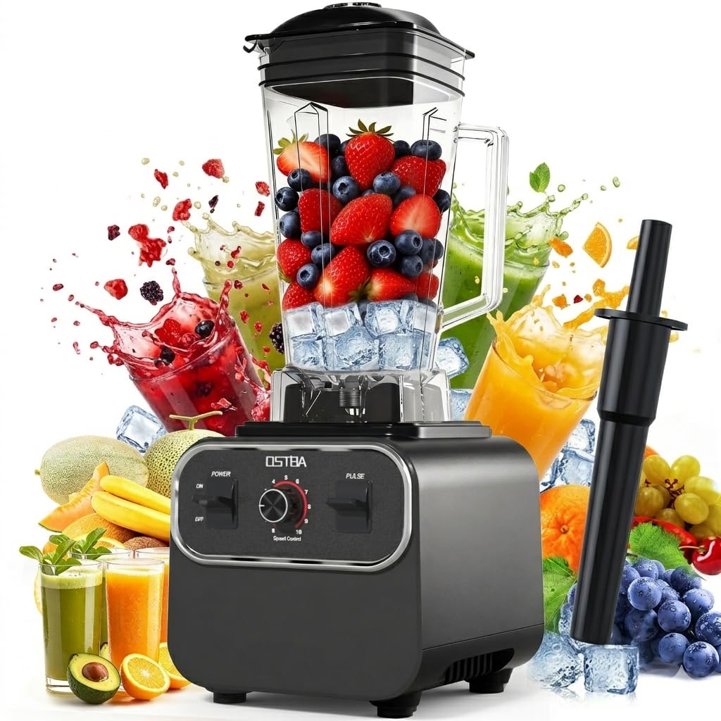 OSTBA 1600W Commercial Professional Blender for Kitchen, Heavy Duty Countertop Smoothie Blender, 68oz Large Capacity, 10-Speed Control, 6-Leaf Blades for Ice Crushing & Frozen Fruit, BPA-Free