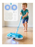 BLAXTEM Kids Electric Spray Spin Mop Toy, Rechargeable Cordless Electric Mop W/ LED Headlight & Water Sprayer for Children Boys & Girls, Cleaning Toy for Pretend Play (Light Blue)
